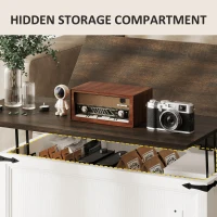 HOMCOM Lift Top Coffee Table with Charging Station, Square Farmhouse Center Table with Hidden Storage, White Wood Grain(m-5)