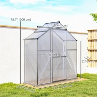 Outsunny 6' x 2.5' Walk-in Polycarbonate Greenhouse Aluminium Green House with Sliding Door, 5-Level Roof Vent, Rain Gutter(m-3)