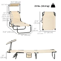 Outsunny 2 Piece Folding Outdoor Chaise Lounges, Pool, Sun, Tanning Chairs with Reclining Back, Sunshade for Beach, Patio, Tan(m-3)