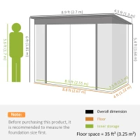 Outsunny 9' x 4' Galvanized Steel Garden Storage Shed with Lockable Doors, Gloves and 2 Air Vents for Backyard, Patio, Lawn(m-3)
