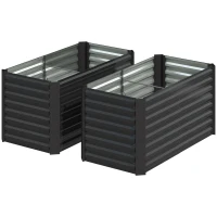 Outsunny Set of 2 Galvanized Metal Planters for Outdoor Plants, 4' x 2' x 2' Raised Garden Bed, Dark Grey(m-2)