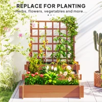 Outsunny Wooden Elevated Planter Box with Trellis for Climbing Plants, 3 Tier Raised Garden Bed for Garden, Outdoor, Brown(m-7)