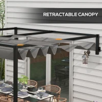 Outsunny 10' x 7' Lean To Pergola, Metal Pergola with Retractable Roof for Grill, Garden, Patio, Deck(m-5)