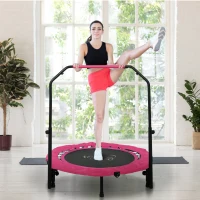 Soozier 40" Foldable Mini Fitness Trampoline, with Adjustable Foam Handle, Pink(m-8)