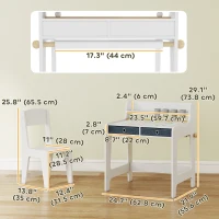 Qaba Kids Study Table and Chair Set, Art Desk and Chair Set with Storage Shelf and Drawers for 3-8 Year Old(m-3)