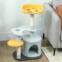 PawHut Cat Tree for Indoor Cats, 31.5 inch Cat Tower with Plush Perch, Platform, Condo, Scratching Post and Toy Ball, Blue(m-9)