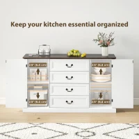 HOMCOM Farmhouse Sideboard with Charging Station, 58" Buffet Cabinet, Kitchen Storage Cabinet with 4 Drawers, 2 Doors, White(m-5)