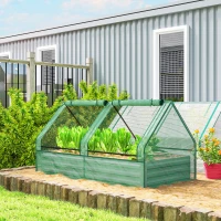 Outsunny 6' x 3' Metal Planter Box with Cover, Raised Garden Bed with Mini Greenhouse for Herbs, Vegetables, Green and Dark Grey(m-9)