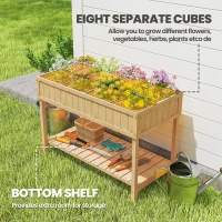 Outsunny 43.25" x 18" x 30" Raised Garden Bed, Wooden Plant Stand with 8 Grid Box, Storage Shelf for Outdoor, Natural Wood Colour(m-4)