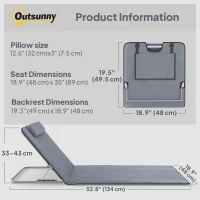 Outsunny 2 Pieces Beach Lounge Chair, Outdoor Folding Chaise Lounge Set w/ Pillow for Sunbath, Snap, Grey(m-3)