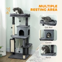 PawHut 52 Inch Cat Tree with Scratching Posts, Cat Bed, Condo, Grooming Brush, Jumping Platforms, Toy Balls, Anti-tip Kit(m-4)