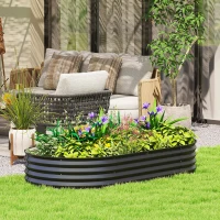 Outsunny 6' x 3' x 1' Large Outdoor Planter Box, Galvanized Raised Garden Bed with Metal Plant Stake, Black(m-1)