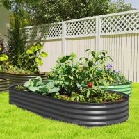 Outsunny 7' x 3' x 1' Large Outdoor Planter Box, Galvanized Raised Garden Bed with Metal Plant Stake, Dark Grey(m-8)