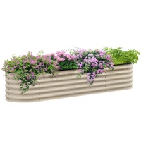 Outsunny 8 x 2 x 1.5 FT Galvanized Steel Raised Garden Bed, Metal Garden Bed Planter Box with Safety Edging, Cream White(m-11)