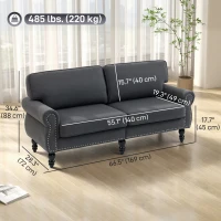 HOMCOM Stylish Midback Double Sofa with Sponge Padding, 2 Seater Sofa Couch, with Rubber Wood Leg, Dark Grey(m-3)