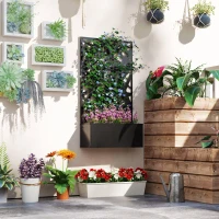 Outsunny Raised Garden Bed with Trellis, Freestanding/Wall Mounted Metal Garden Box with Privacy Panel, Irregular Line Cut-Outs(m-8)