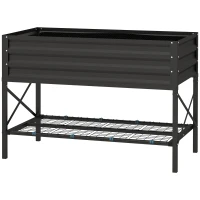Outsunny Galvanized Raised Garden Bed, Metal Planter Box with Bed Liner and Storage Shelf, for Vegetables Flowers Herbs, Black(m-2)