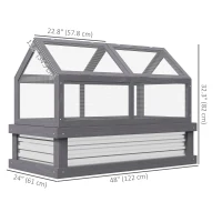 Outsunny Raised Garden Flower Bed Kit with Greenhouse, Wooden Cold Frame Planter, 48" x 24" x 32", Grey(m-3)