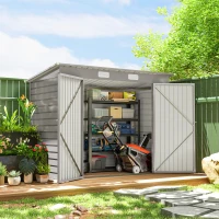 Outsunny 8 x 4FT Galvanized Garden Storage Shed, Metal Outdoor Shed with Double Doors and 2 Vents, Light Grey(m-8)