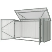 Outsunny 7.6 x 3.4ft Outdoor Storage Shed, 3 Garbage Bin Shed Organizer with Lockable Double Doors, Openable Lid, Silver Grey(m-2)