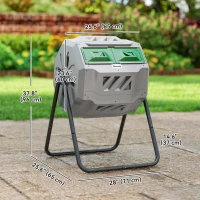 Outsunny Tumbling Compost Bin Outdoor Dual Chamber 360° Rotating Composter 43 Gallon with Sliding Doors, Dark Green(m-3)