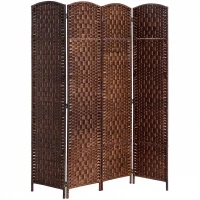 HOMCOM 6ft Folding Room Divider, 4 Panel Wall Partition with Wooden Frame for Bedroom, Home Office, Brown(m-11)