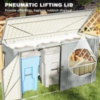 Outsunny 7.6 x 3.4ft Outdoor Storage Shed, 3 Garbage Bin Shed Organizer with Lockable Double Doors, Openable Lid, Silver Grey(m-5)