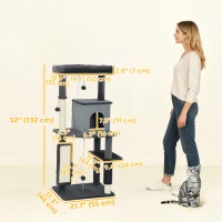 PawHut 52 Inch Cat Tree with Scratching Posts, Cat Bed, Condo, Grooming Brush, Jumping Platforms, Toy Balls, Anti-tip Kit(m-3)