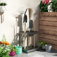 Outsunny Garden Tool Storage Rack, Up to 16 Tools, Heavy-Duty Metal Yard Tool Organizer for Garage Organization and Storage(m-10)