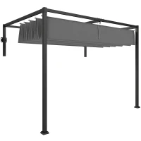 Outsunny 10' x 7' Lean To Pergola, Metal Pergola with Retractable Roof for Grill, Garden, Patio, Deck(m-2)