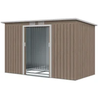 Outsunny 9' x 4' Garden Metal Storage Shed Outdoor Equipment Tool Box with Foundation Kit, Ventilation & Doors, Light Grey(m-2)