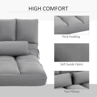HOMCOM Convertible Floor Sofa Chair, Folding Couch Bed, Guest Chaise Lounge with 2 Pillows, Adjustable Backrest and Headrest, 51.25" L, Light Gray(m-8)