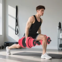 Soozier 88lbs 4-in-1 Adjustable Weight Dumbbell Set, Barbell, Kettlebell, Push Up Stand, Red(m-9)