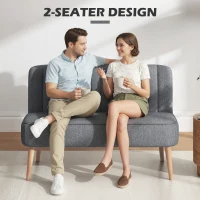 HOMCOM Modern 2 Seater Sofa, Upholstered Two Seater Couch with Rubber Wood Legs, Grey(m-6)