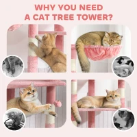 PawHut 94"-102" Floor to Ceiling Cat Tree High Cat Condo Scratching Post Activity Center Multi-Level Play House Pink(m-4)