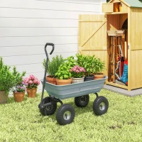 Outsunny Steel Garden Cart with Handle and 10" Pneumatic Tires, Utility Wagon Cart for Garden Patio Lawn, 551lbs Capacity, Grey(m-9)
