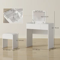 HOMCOM Modern Vanity Set with Flip Top Mirror and Cushioned Stool, Dressing Table with Storage Drawer for Bedroom, White(m-3)