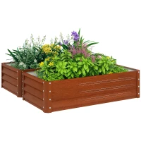 Outsunny 4' x 2' x 1' Raised Garden Bed, Set of 2 Galvanized Planter Box for Vegetables, Flowers, Herbs, Dark Brown Wood Effect(m-11)