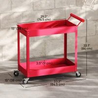 DURHAND Rolling Tool Cart, 2 Tier Mobile Service Utility Cart with Wheels, Red(m-3)