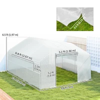 Outsunny Walk-in Tunnel Greenhouse with Galvanized Steel Frame and Windows, Garden Planting Warm House, 13' x 10' x 6.5' , White(m-3)