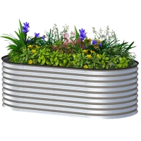 Outsunny 5 x 2.5 x 2 ft Galvanized Raised Garden Bed, Easy DIY Oval Planter Box with Safety Edging and Gloves, Silver(m-2)