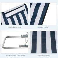 Outsunny 2 Pieces Beach Lounge Chair, Outdoor Folding Chaise Lounge Set w/ Pillow for Sunbath, Snap, Blue and White(m-7)