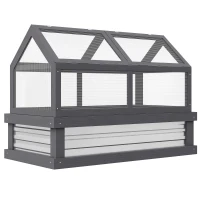 Outsunny Raised Garden Flower Bed Kit with Greenhouse, Wooden Cold Frame Planter, 48" x 24" x 32", Grey(m-2)