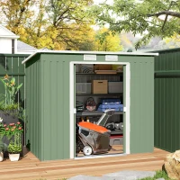 Outsunny 7' x 4' Galvanised Steel Garden Shed, with Foundation Kit - Green(m-8)