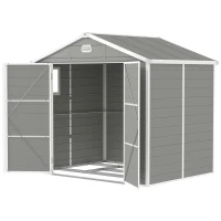 Outsunny 8' x 6' Plastic Garden Storage Shed with Latch Door, Vents, Sloped Roof, Light Grey(m-2)