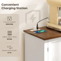 HOMCOM Farmhouse Sideboard with Charging Station, 58" Buffet Cabinet, Kitchen Storage Cabinet with 4 Drawers, 2 Doors, White(m-4)