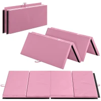 Soozier 4'x6'x2'' Folding Gymnastics Tumbling Mat, Exercise Mat  with Carrying Handles for Yoga, MMA, Martial Arts, Stretching, Core Workouts, Pink(m-2)