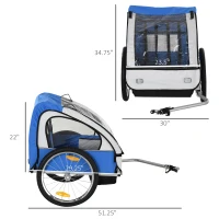 Aosom 2-Seat Child Bike Trailer for Kids with a Strong Steel Frame, 5-Point Safety Harnesses, & Comfortable Seat, Blue(m-3)