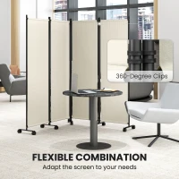 Outsunny Folding Room Divider with Castor Wheels, Rolling Privacy Screen for Home Office Bedroom, 5.6ft Tall(m-6)
