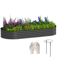Outsunny 7' x 3' x 1' Large Outdoor Planter Box, Galvanized Raised Garden Bed with Metal Plant Stake, Dark Grey(m-11)